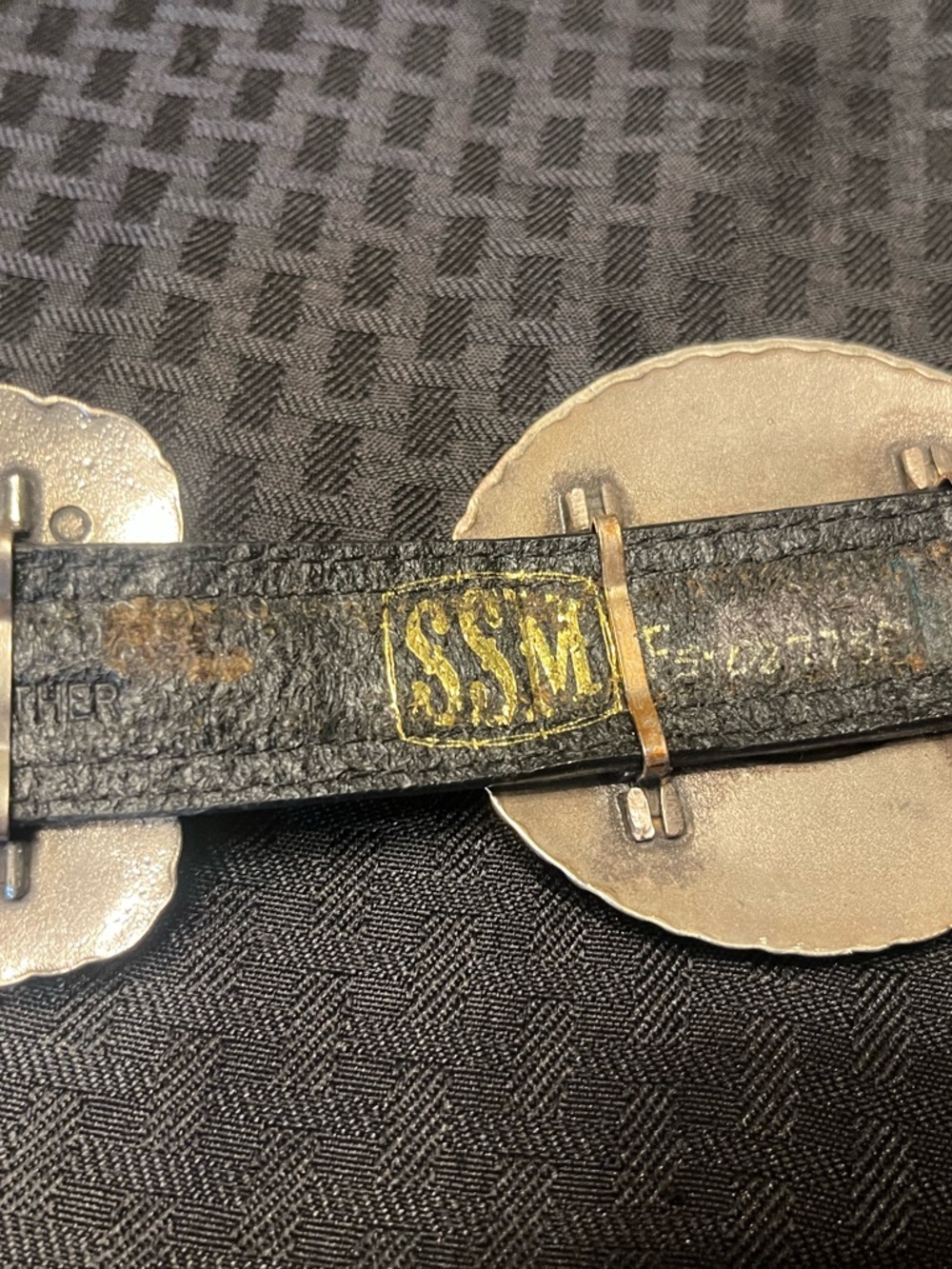 SSM numbered Cowhide adjustable Belt with Silver/Faux Turqoise Conchos - Picture 2 of 7
